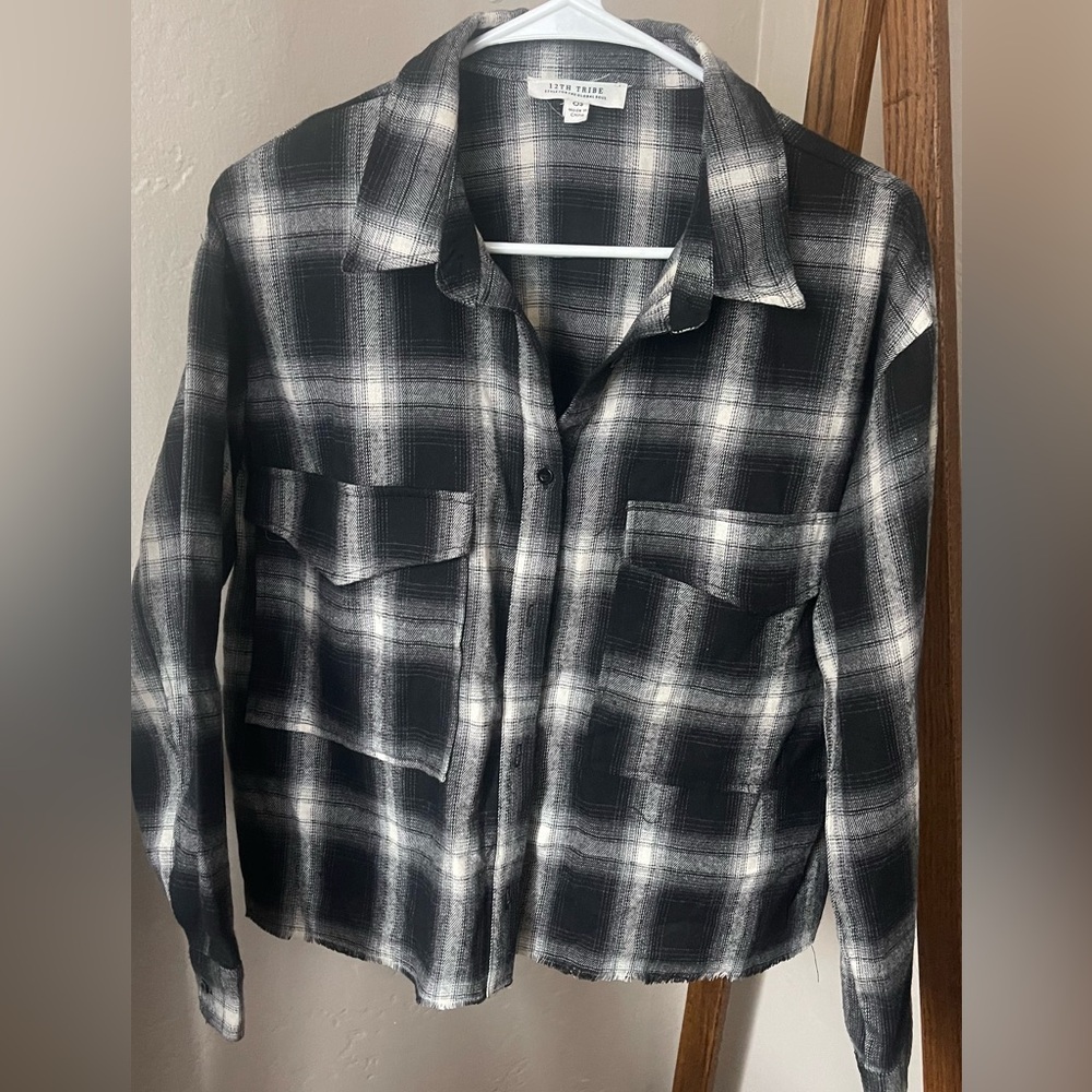 12TH TRIBE Black and White Plaid Shirt